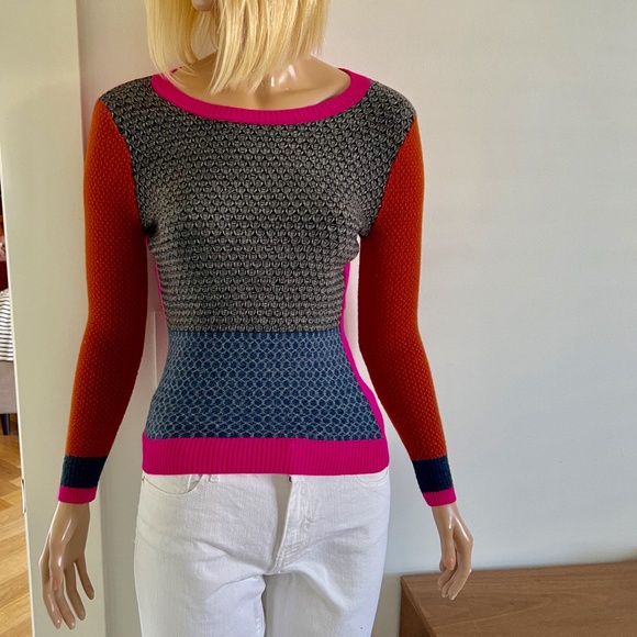 DIANE von FURSTENBERG Textured Wool Multicolor Sweater - Picture 1 of 8